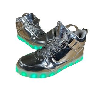 Silver High Top Light Up Sneakers Women Size 10.5 LED Shoes Color Changing